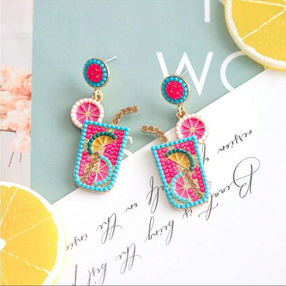 Summer Cocktail Drink Drop Earrings - Picture 2 of 3